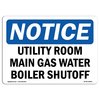 Signmission OSHA Notice Sign, 10" Height, Aluminum, Utility Room Main Gas Water Boiler Shutoff Sign, Landscape OS-NS-A-1014-L-18845